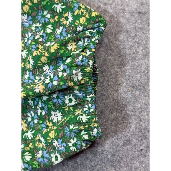 Pleione Blouse Top Women's L Green Floral Smocked Front Puff Sleeve Keyhole Back - Picture 6 of 7